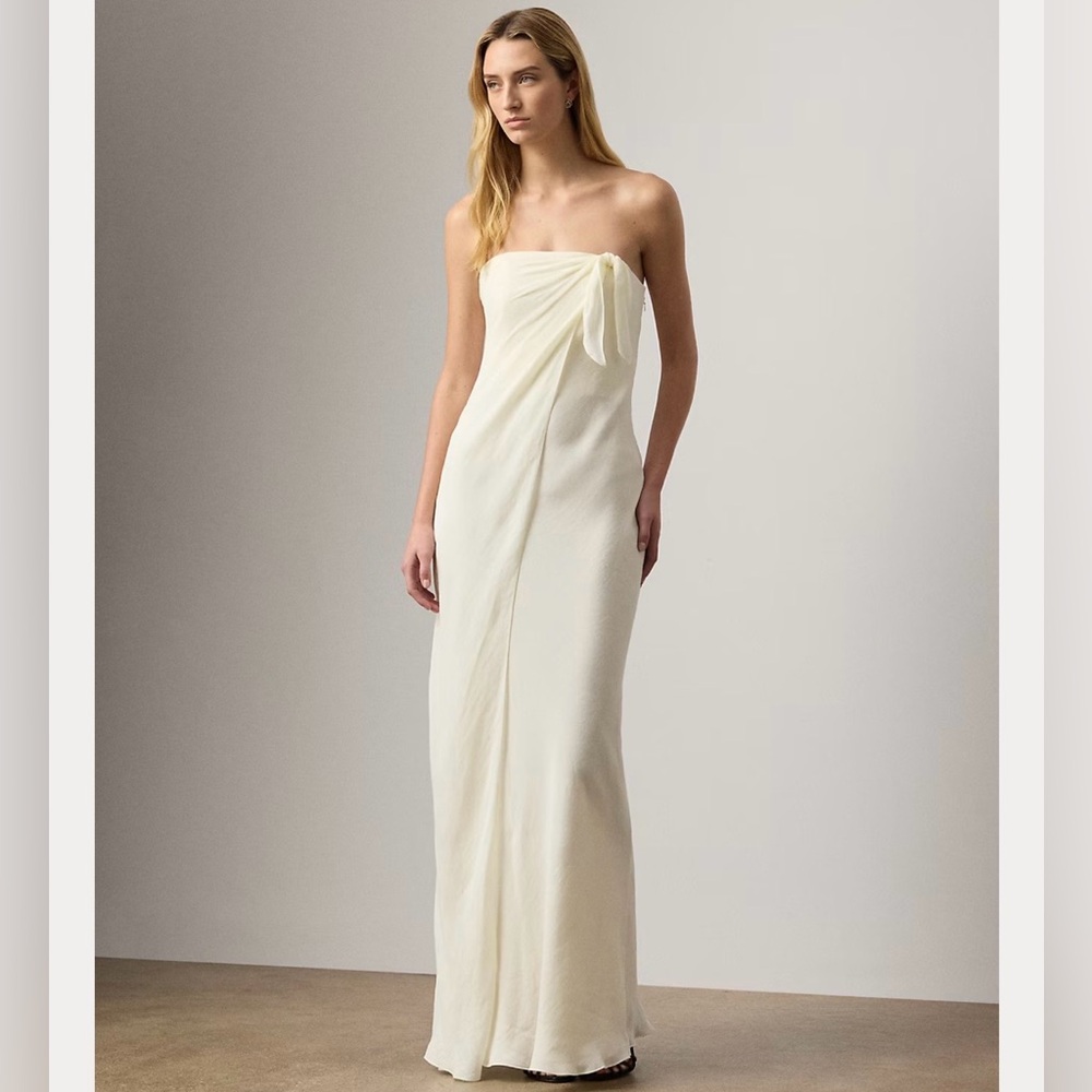 🎁 New Ralph Lauren Collection Brigitta Linen Voile evening dress strapless 2 XS